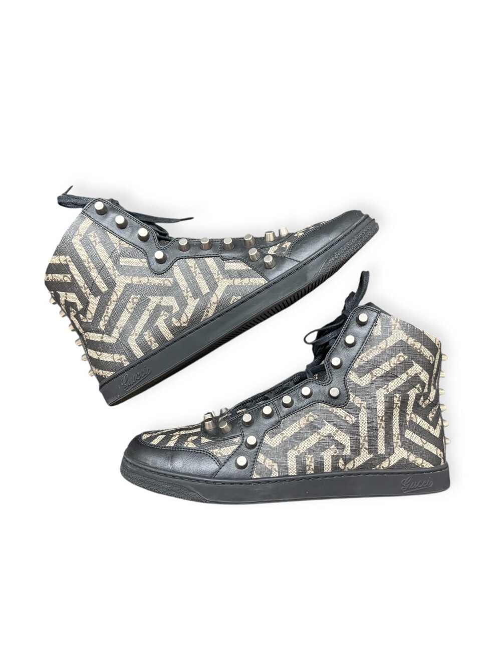 Men GUCCI 'Caleido' Black / Brown Leather Sneakers Size US 8 - GUCCI 7G